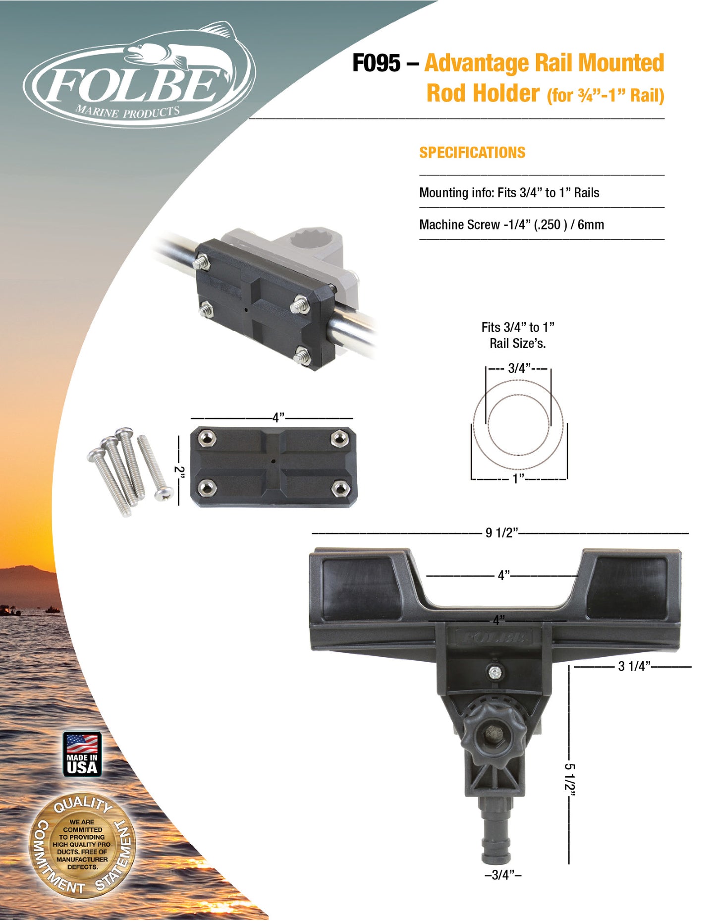 F095 - Advantage Rail Mounted Rod Holder (Fits 3/4"-1" Rails)