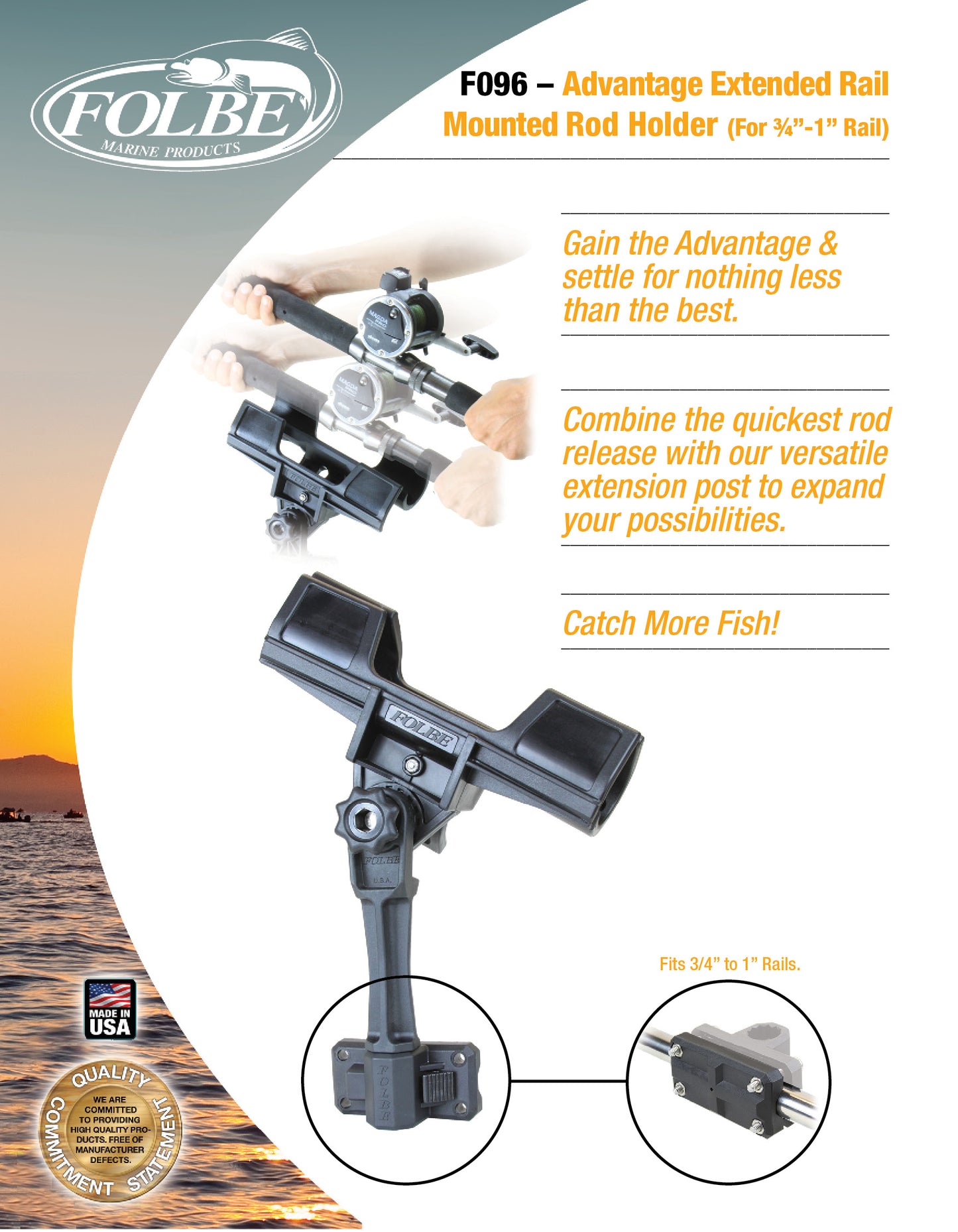 F096 - Advantage Extended Rail Mounted Rod Holder (Fits 3/4"-1" Rails)
