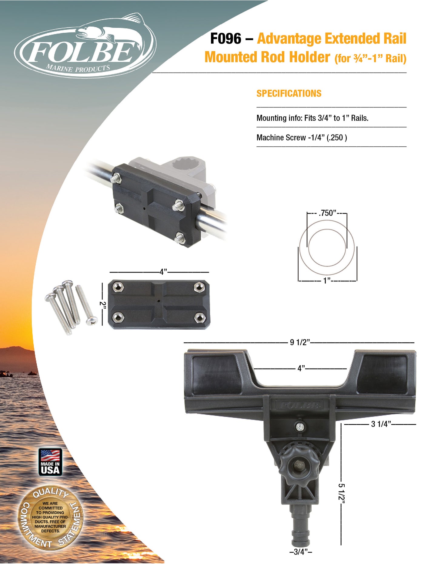 F096 - Advantage Extended Rail Mounted Rod Holder (Fits 3/4"-1" Rails)
