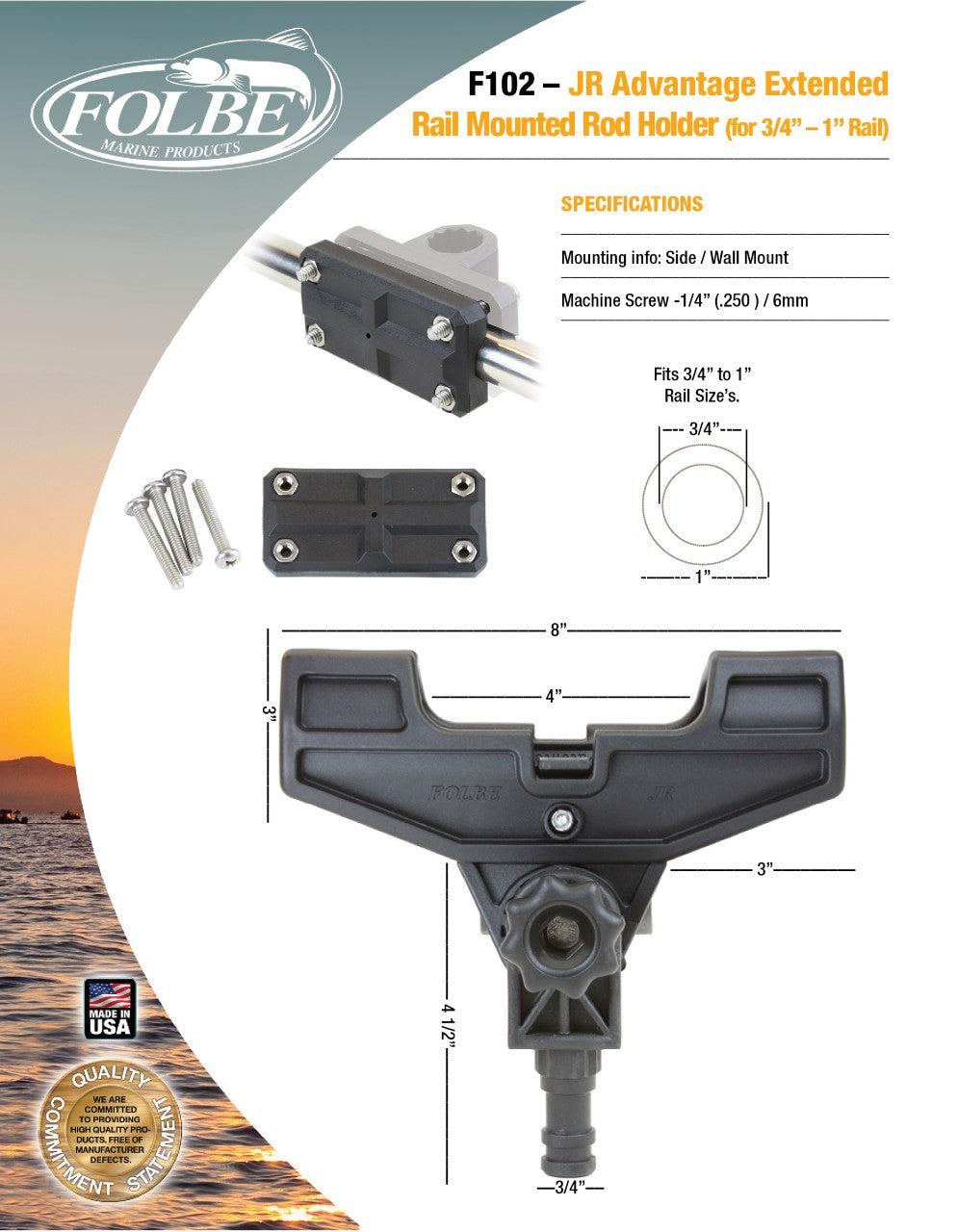 F102 - JR Advantage Extended Rail Mounted Rod Holder (Fits 3/4"-1" Rails)