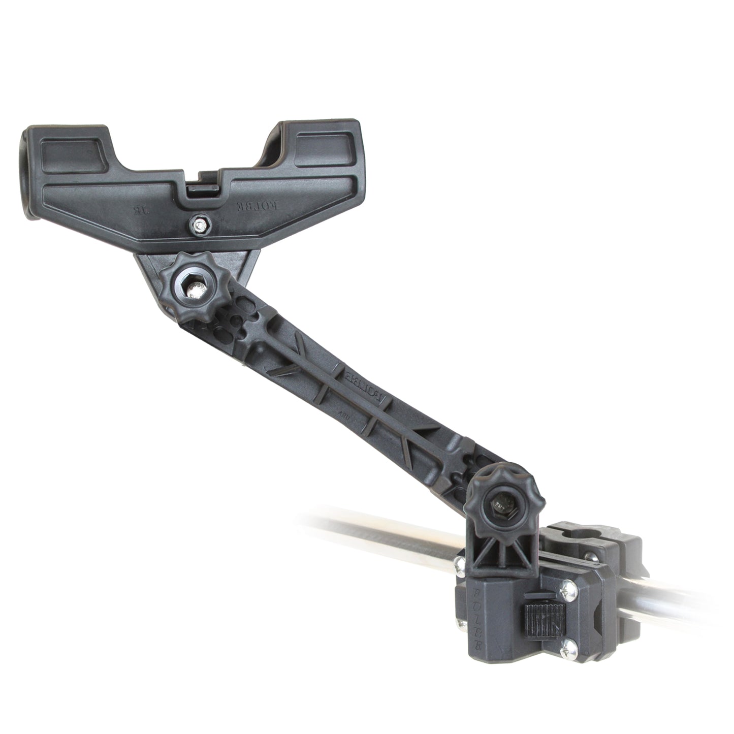 F106 - JR Advantage Adjustable Extended Rail Mounted Rod Holder (Fits 1.040"-1.35" Round Rails)