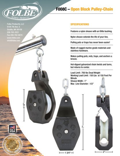 F008 - Open Block Pulley with Chain