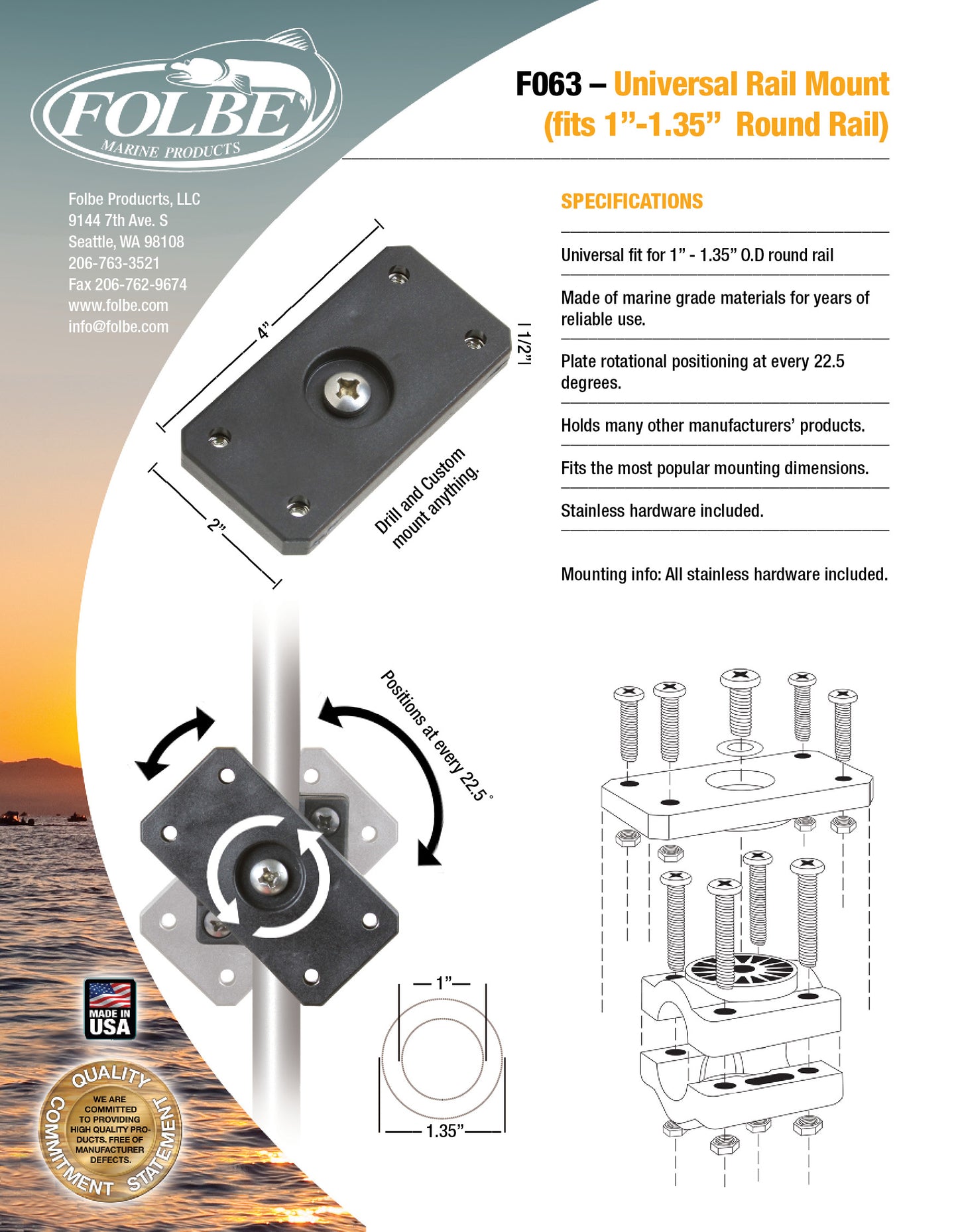 F063 - Universal Rail Mount Kit for 1.040"-1.35" Round Rails