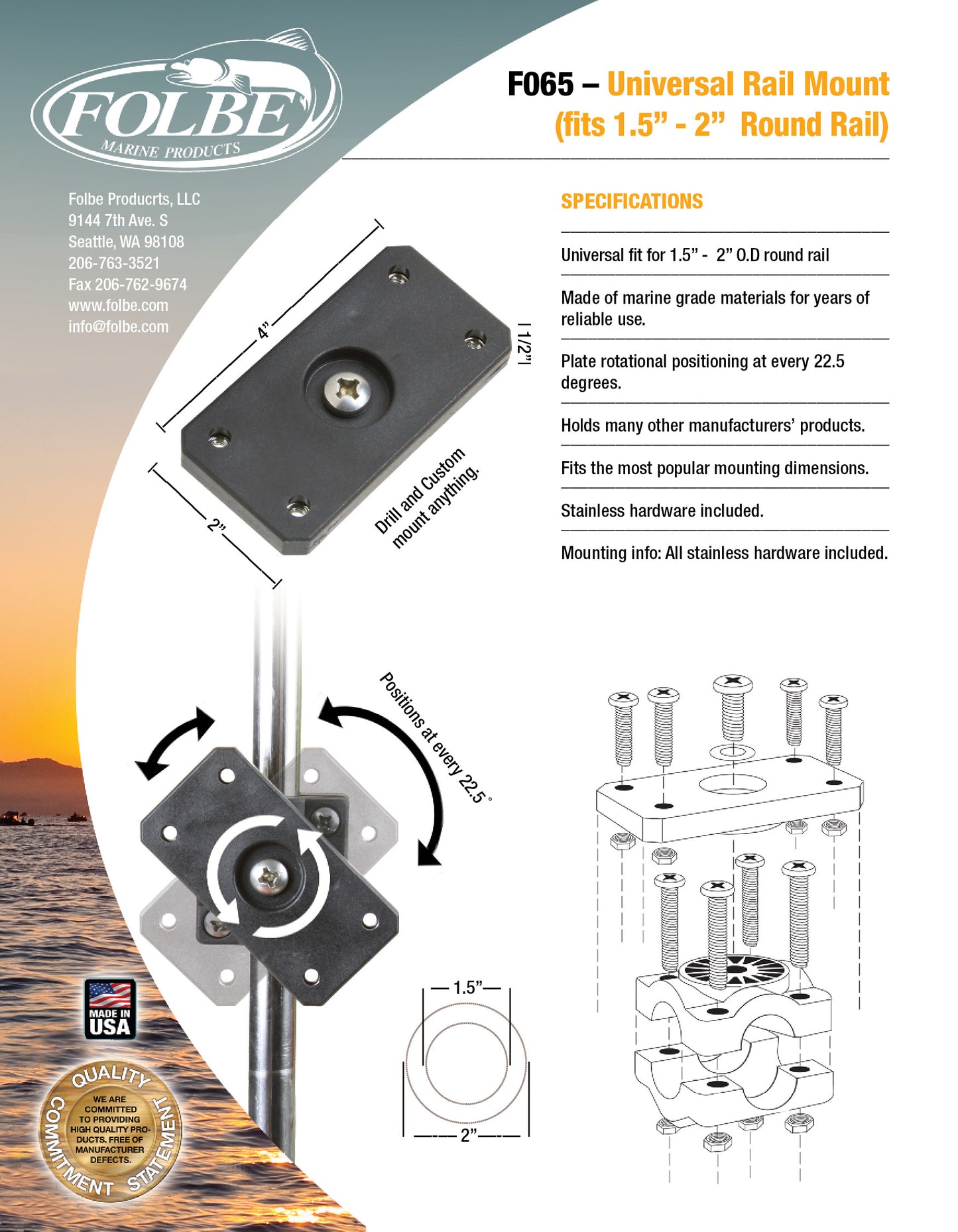 F065 - Universal Rail Mount Kit for 1.5"-2.0" Round Rails