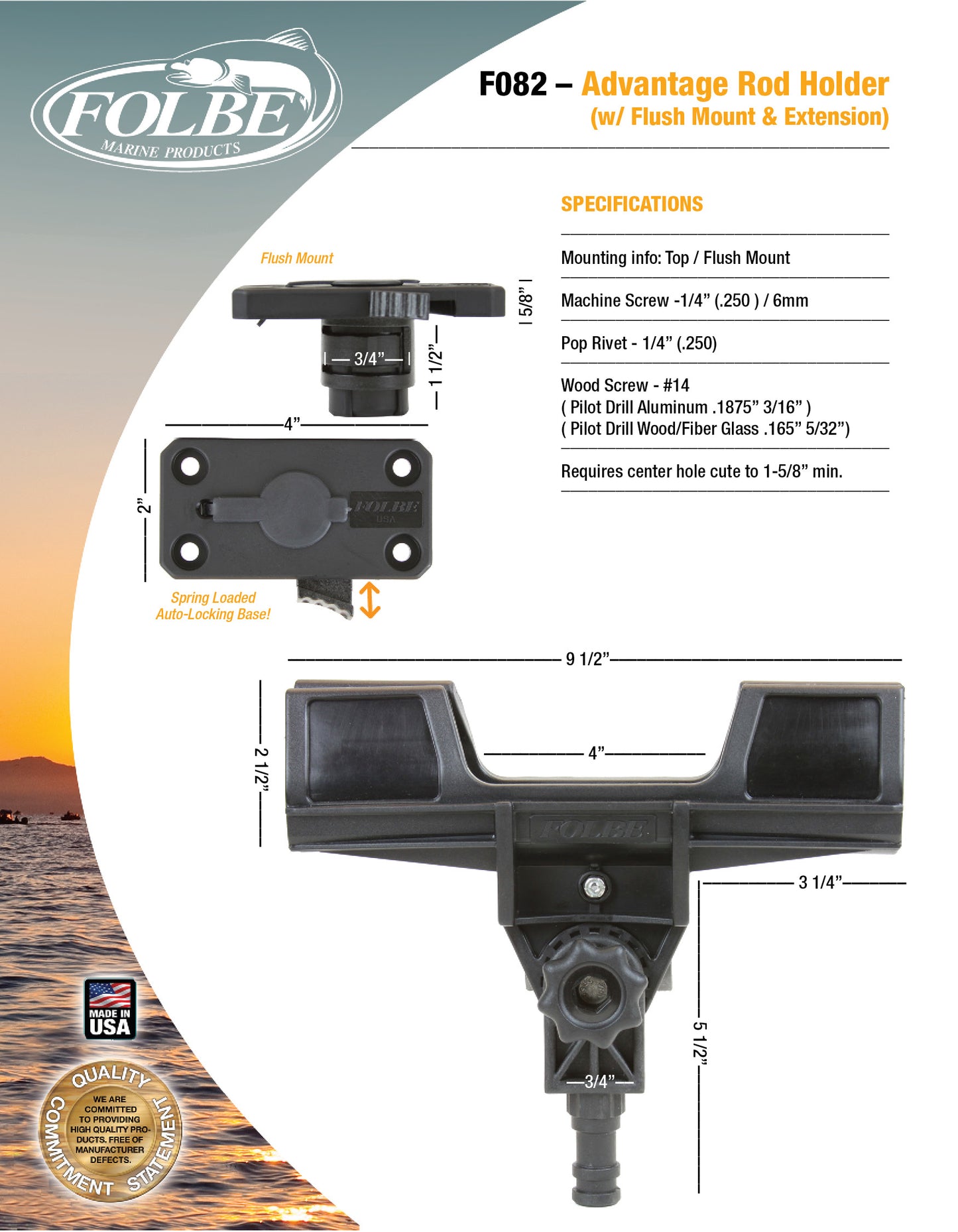 F082 - Advantage Extended Rod Holder with Flush Mount