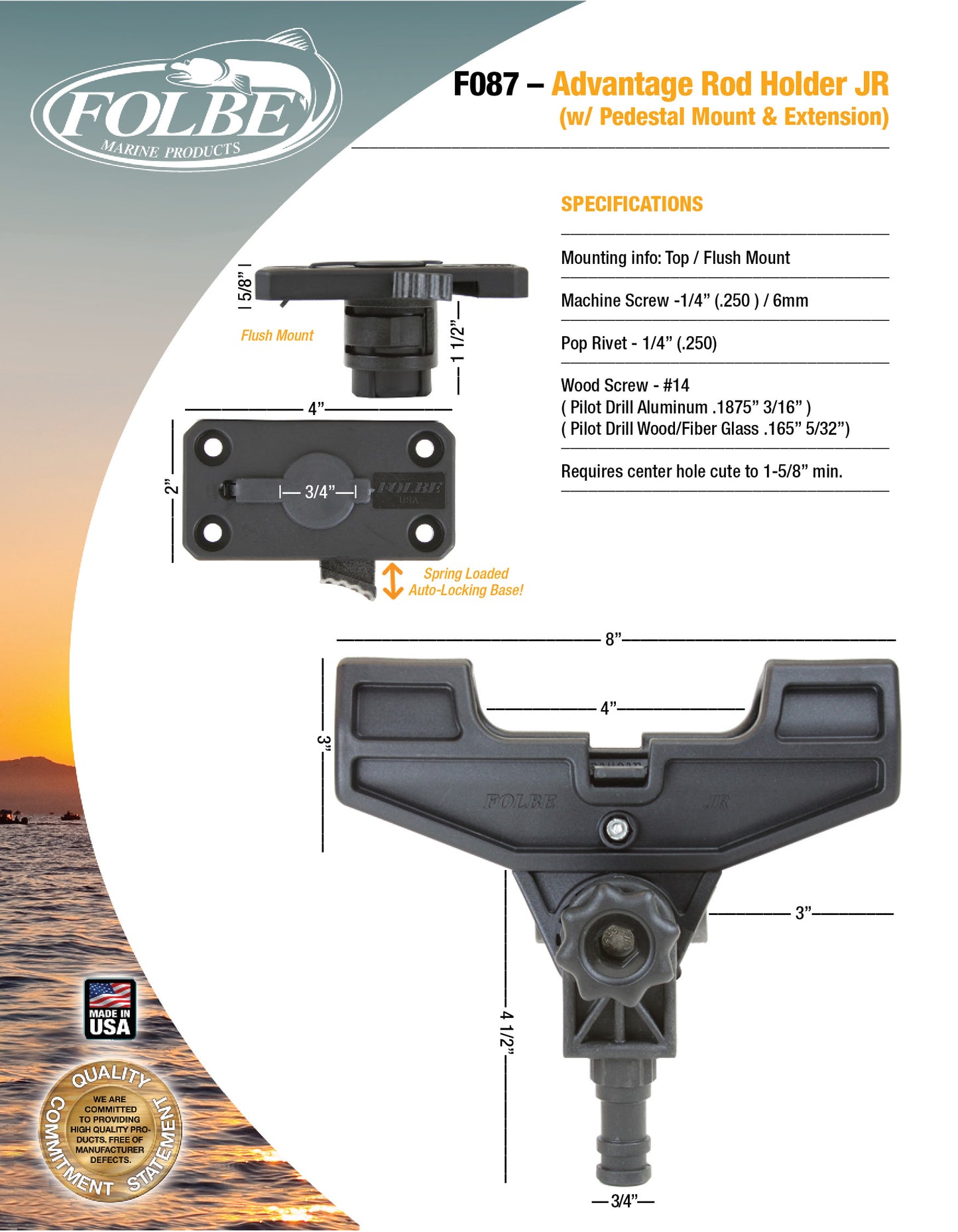 F088 - JR Advantage Extended Rod Holder with Flush Mount
