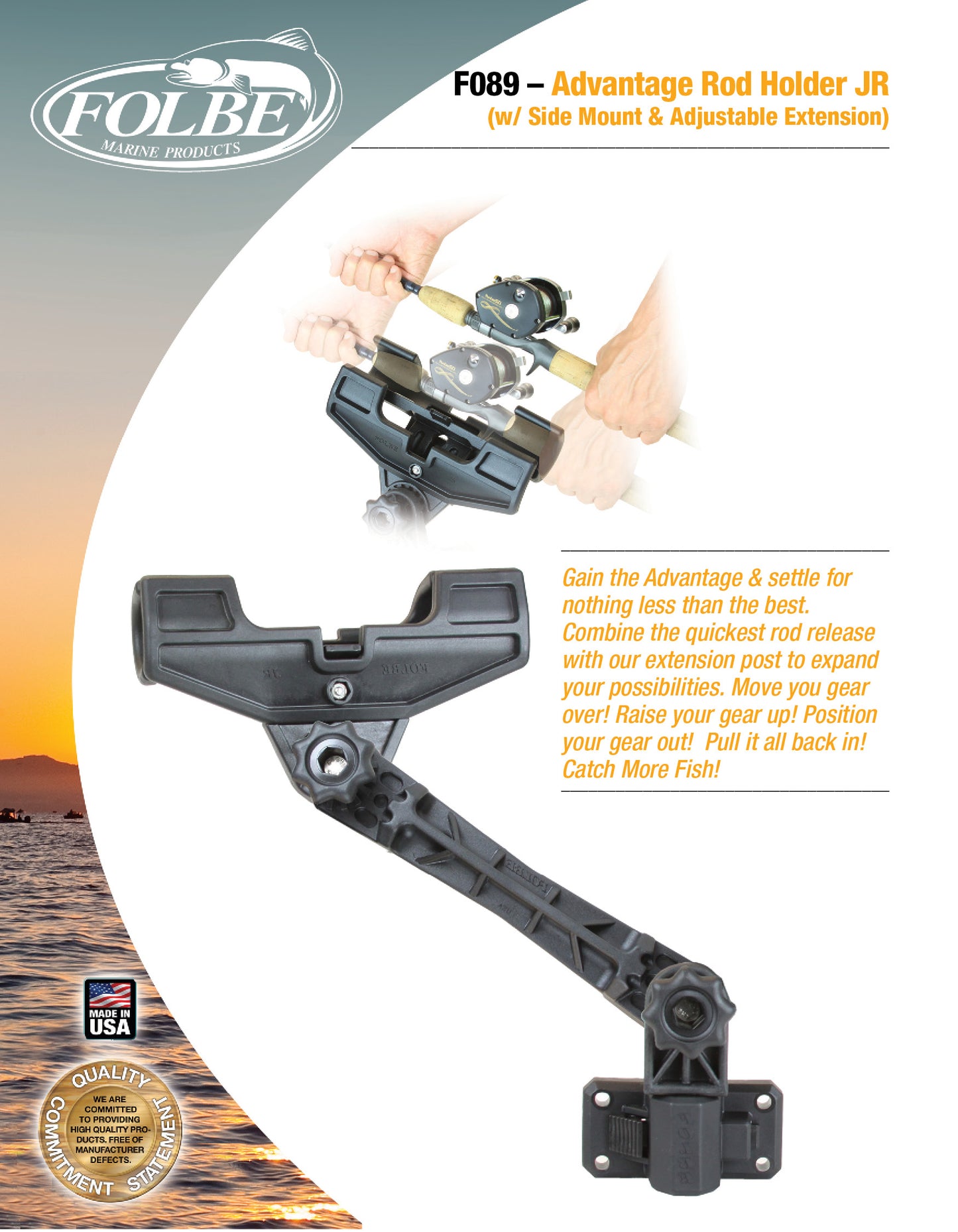 F089 - JR Advantage Adjustable Extended Rod Holder with Side Mount