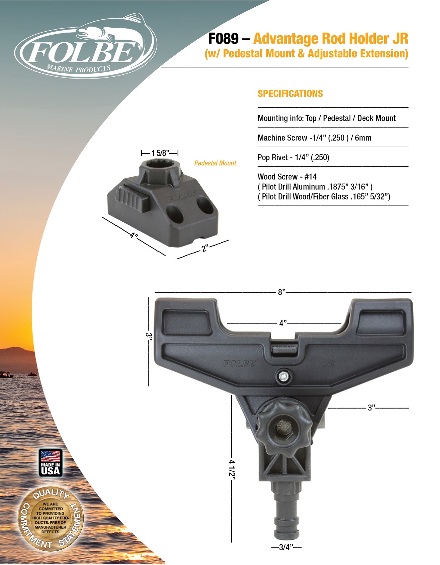 F090 - JR Advantage Adjustable Extended Rod Holder with Pedestal Mount