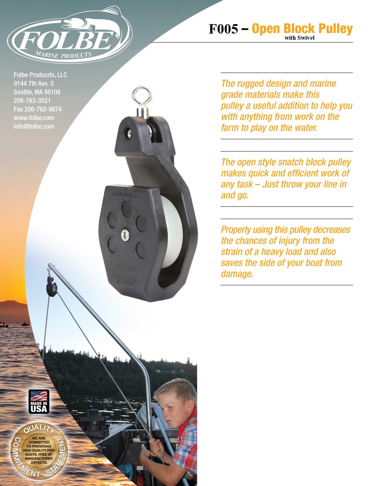 F005 - Open Block Pulley with Swivel – Folbe Products, LLC