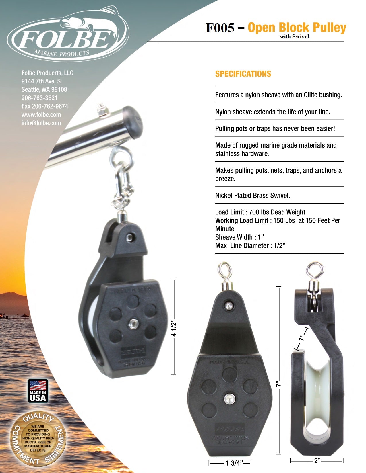 F005 - Open Block Pulley with Swivel – Folbe Products, LLC